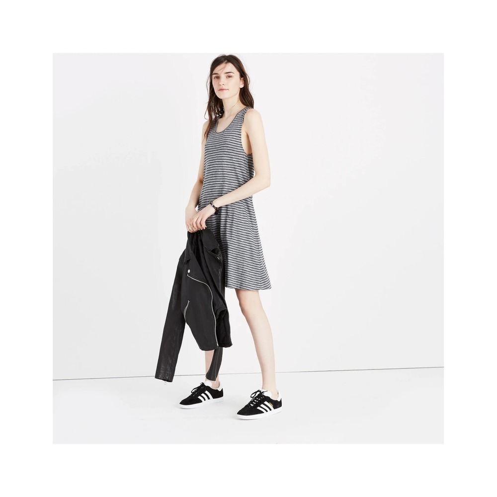 Madewell Highpoint Striped Tank Dress Women Medium Grey Black Minimalist Capsule